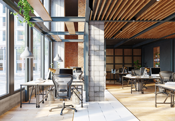 contemporary loft office interior. 3d rendering design concept