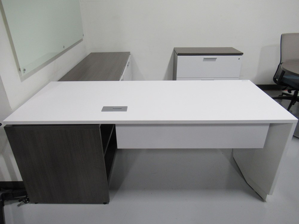White L-Shape With Grey – Office Furniture 911