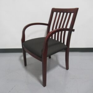 Wood Guest Chair w/arms - Mahogany w/Black Fabric seat
